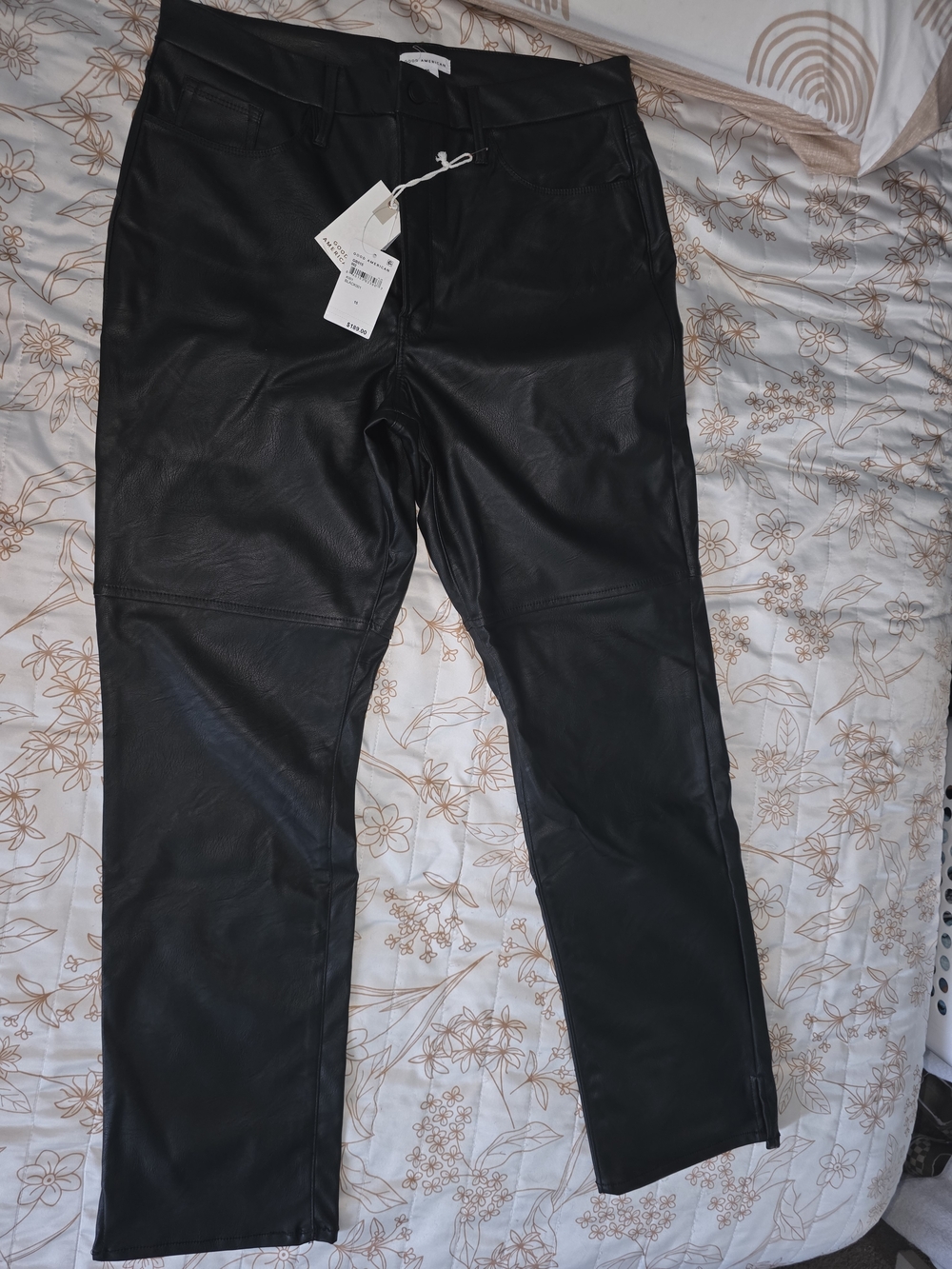 Black Faux Leather Straight Leg Pants Good American 15